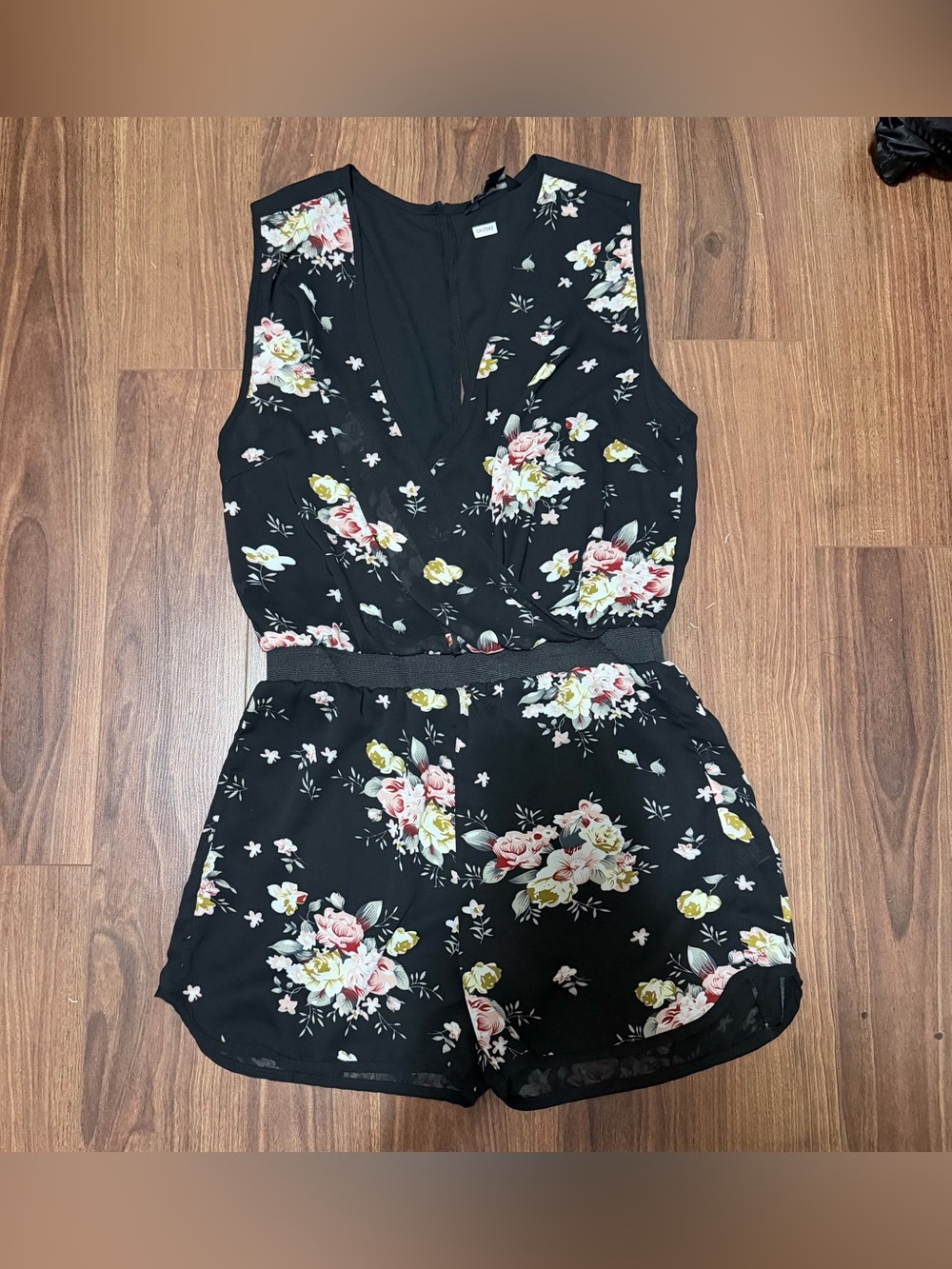 Sleeveless Black Floral V-Neck Romper